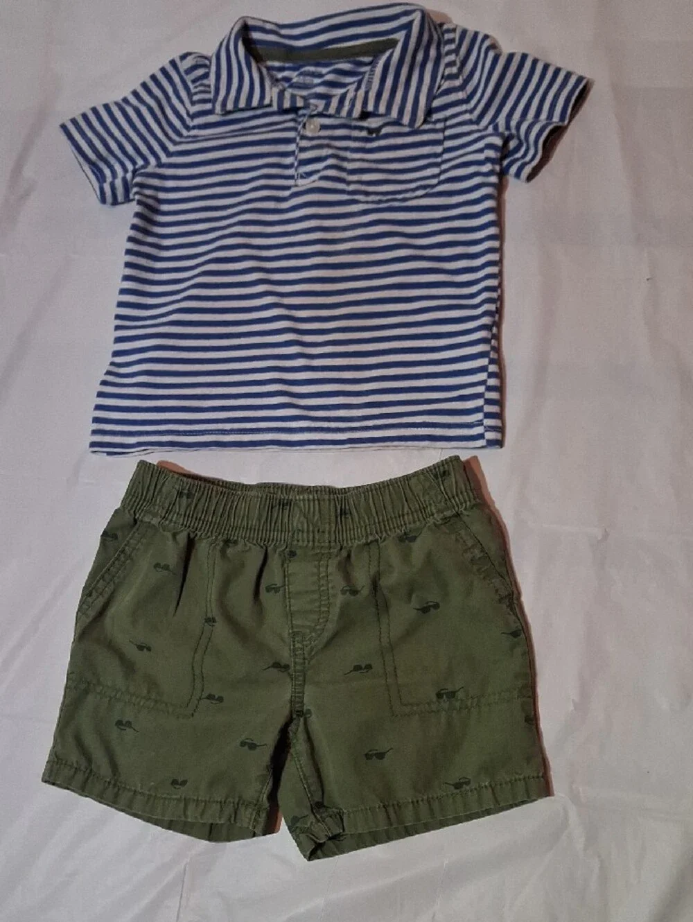 Carter's Toddler Boy Preppy Striped Polo & Green Shorts Set 24 Months